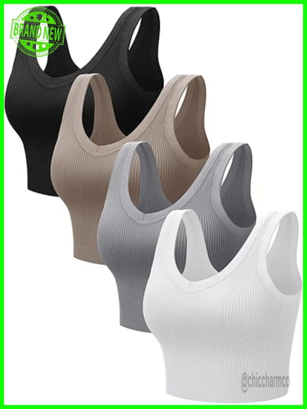 4 Pack Ribbed Seamless Crop Tank Tops Reversible V Neck Summer